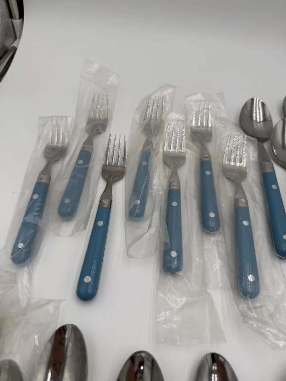 Vintage Stainless Steel Flatware Set Blue Handles 42Pcs Made Korea Cottagecore
